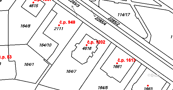 Cheb 1202 na parcele st. 4616 v KÚ Cheb, Katastrální mapa