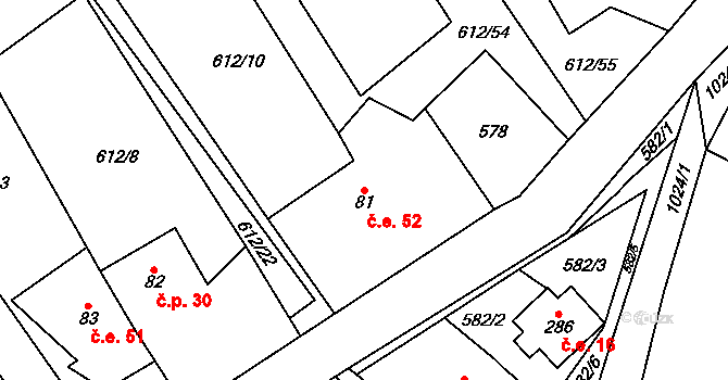 Háj 52, Loučná pod Klínovcem na parcele st. 81 v KÚ Háj u Loučné pod Klínovcem, Katastrální mapa
