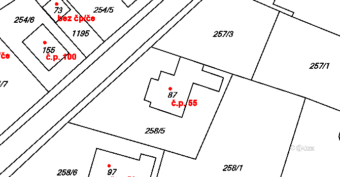 Tajanov 55, Klatovy na parcele st. 87 v KÚ Tajanov u Tupadel, Katastrální mapa