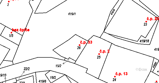 Malý Jeníkov 33, Strmilov na parcele st. 26 v KÚ Malý Jeníkov, Katastrální mapa