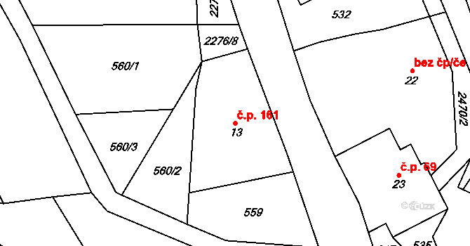 Lukavice 161 na parcele st. 13 v KÚ Lukavice u Rychnova nad Kněžnou, Katastrální mapa