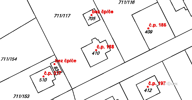 Daliměřice 188, Turnov na parcele st. 410 v KÚ Daliměřice, Katastrální mapa