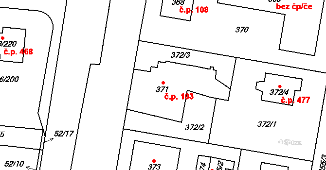 Březiněves 103, Praha na parcele st. 371 v KÚ Březiněves, Katastrální mapa
