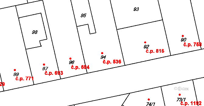 Žižkov 536, Praha na parcele st. 94 v KÚ Žižkov, Katastrální mapa