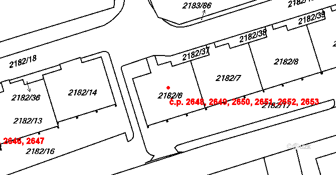 Žižkov 2648,2649,2650,2651,, Praha na parcele st. 2182/6 v KÚ Žižkov, Katastrální mapa