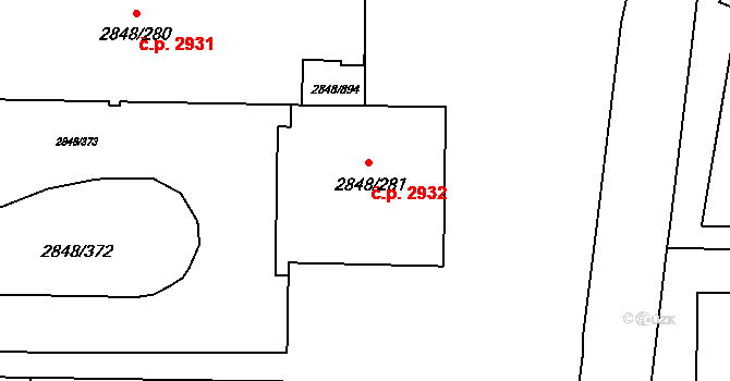 Záběhlice 2932, Praha na parcele st. 2848/281 v KÚ Záběhlice, Katastrální mapa