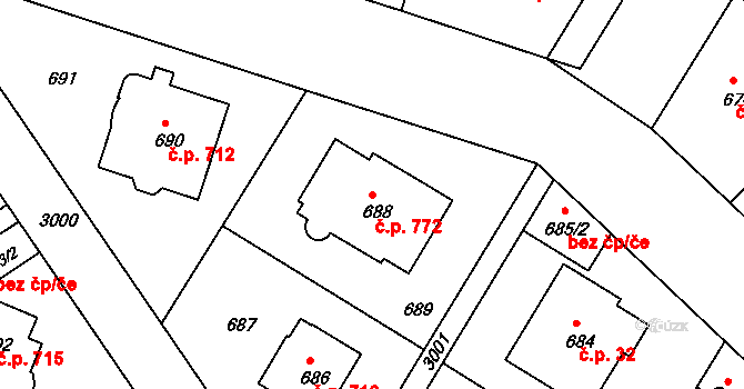 Nusle 772, Praha na parcele st. 688 v KÚ Nusle, Katastrální mapa