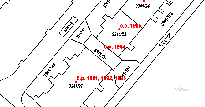 Chodov 1984, Praha na parcele st. 3341/26 v KÚ Chodov, Katastrální mapa