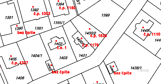 Modřany 1179, Praha na parcele st. 1400/1 v KÚ Modřany, Katastrální mapa