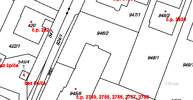 Smíchov 2759, Praha na parcele st. 945/8 v KÚ Smíchov, Katastrální mapa