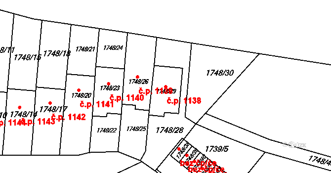 Košíře 1138, Praha na parcele st. 1748/29 v KÚ Košíře, Katastrální mapa