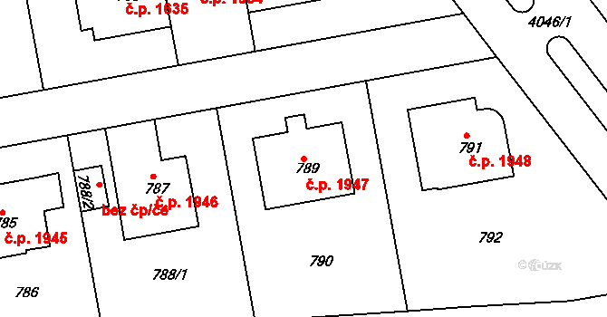 Dejvice 1947, Praha na parcele st. 789 v KÚ Dejvice, Katastrální mapa