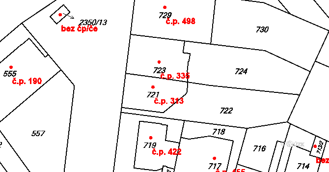 Suchdol 313, Praha na parcele st. 721 v KÚ Suchdol, Katastrální mapa