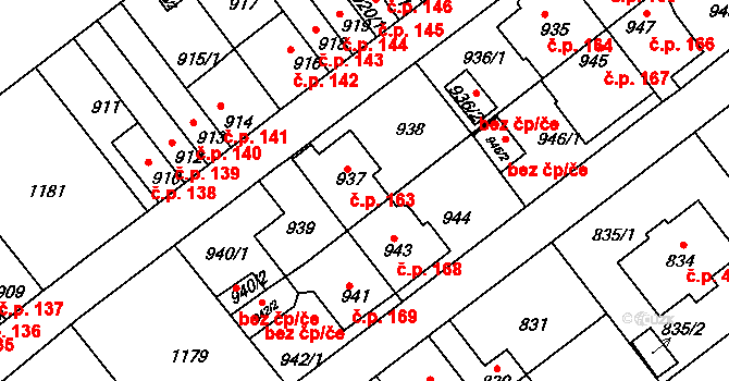 Prosek 163, Praha na parcele st. 937 v KÚ Prosek, Katastrální mapa