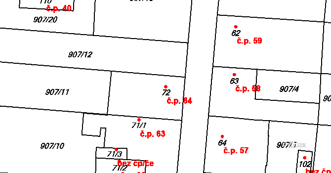 Měňany 64 na parcele st. 72 v KÚ Měňany, Katastrální mapa