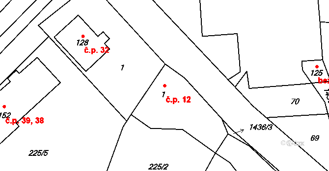 Prosenická Lhota 12 na parcele st. 1 v KÚ Prosenická Lhota, Katastrální mapa