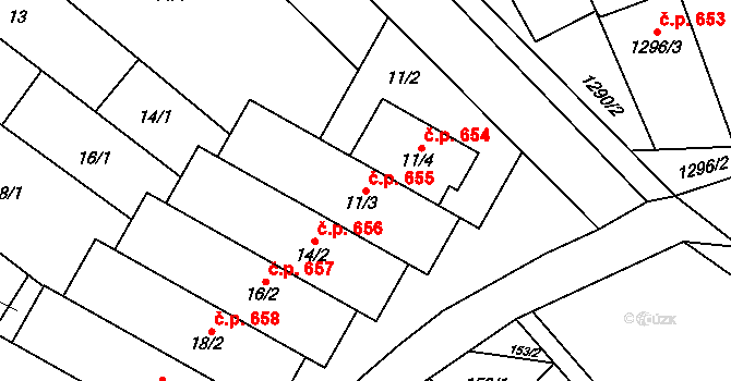 Mikulčice 655 na parcele st. 11/3 v KÚ Mikulčice, Katastrální mapa