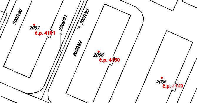 Chomutov 4150 na parcele st. 2006 v KÚ Chomutov I, Katastrální mapa