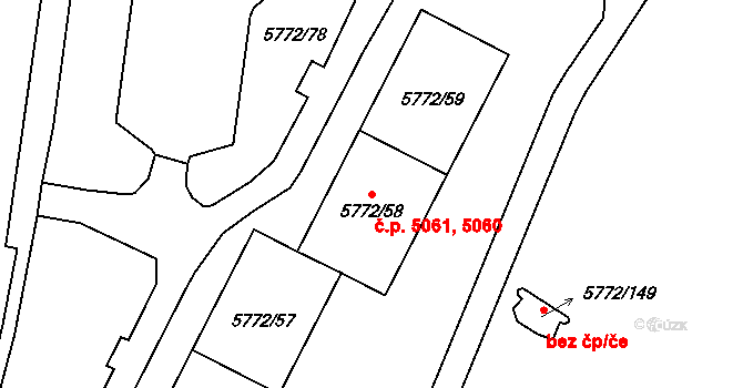 Chomutov 5060,5061 na parcele st. 5772/58 v KÚ Chomutov I, Katastrální mapa