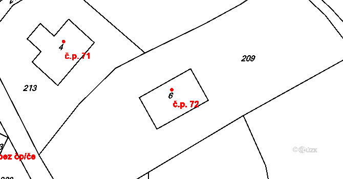 Kocbeře 72 na parcele st. 6 v KÚ Kocbeře, Katastrální mapa