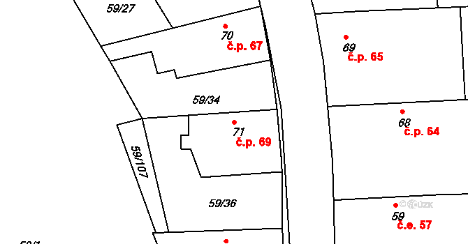 Loukonosy 69, Žiželice na parcele st. 71 v KÚ Loukonosy, Katastrální mapa