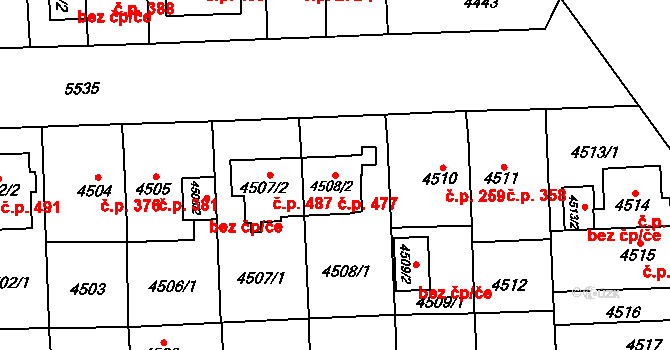 Doudlevce 477, Plzeň na parcele st. 4508/2 v KÚ Plzeň, Katastrální mapa