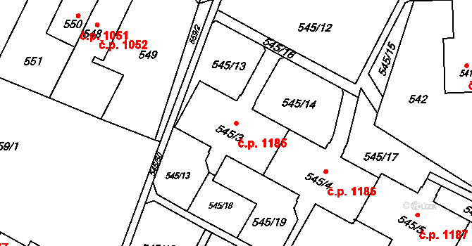 Šumbark 1185, Havířov na parcele st. 545/3 v KÚ Šumbark, Katastrální mapa