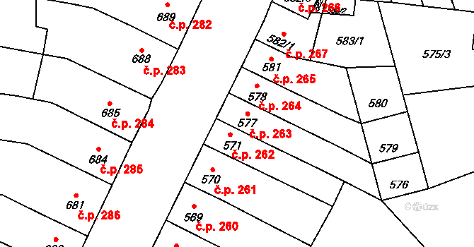 Rajhradice 263 na parcele st. 577 v KÚ Rajhradice, Katastrální mapa