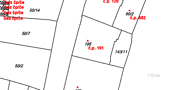 Mariánské Lázně 191 na parcele st. 195 v KÚ Mariánské Lázně, Katastrální mapa