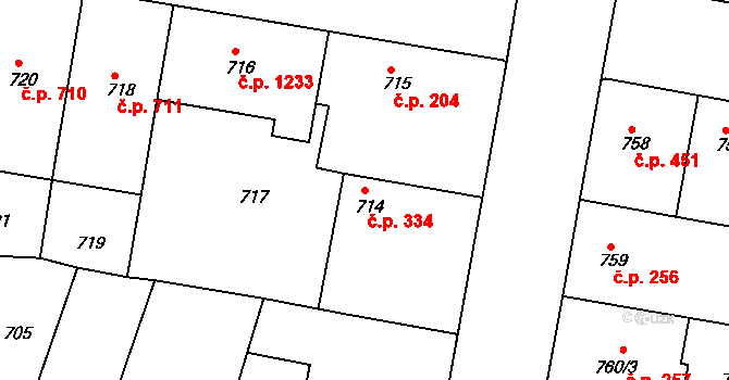 Žižkov 334, Praha na parcele st. 714 v KÚ Žižkov, Katastrální mapa