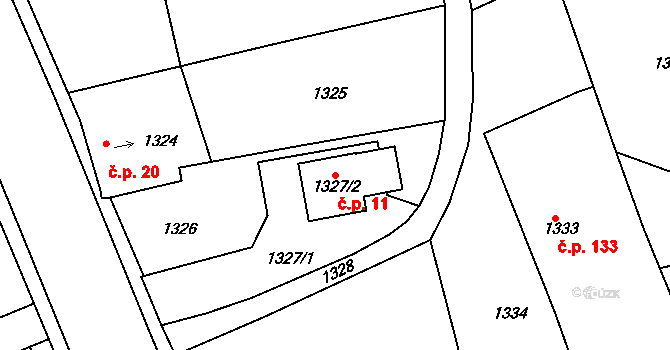 Cihelny 11, Jaroměř na parcele st. 1327/2 v KÚ Jaroměř, Katastrální mapa