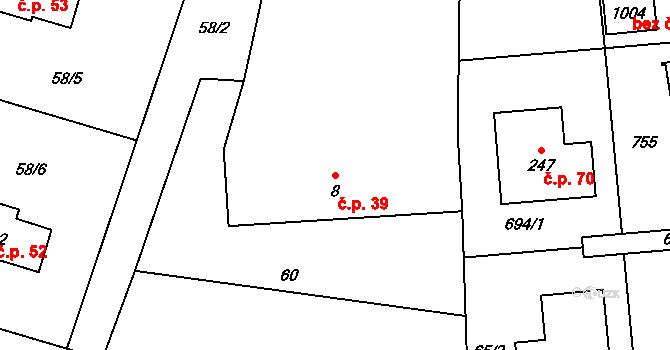 Hosov 39, Jihlava na parcele st. 8 v KÚ Hosov, Katastrální mapa