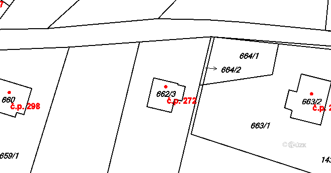 Divišov 272 na parcele st. 662/3 v KÚ Divišov u Benešova, Katastrální mapa