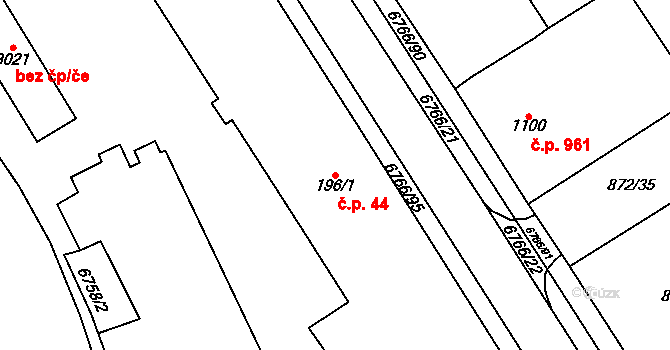 Kraslice 44 na parcele st. 196/1 v KÚ Kraslice, Katastrální mapa