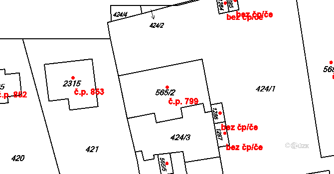 Uničov 799 na parcele st. 565/2 v KÚ Uničov, Katastrální mapa