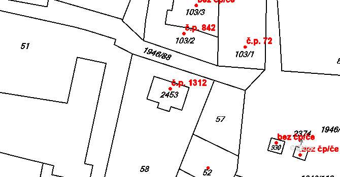 Třebechovice pod Orebem 1312 na parcele st. 2453 v KÚ Třebechovice pod Orebem, Katastrální mapa