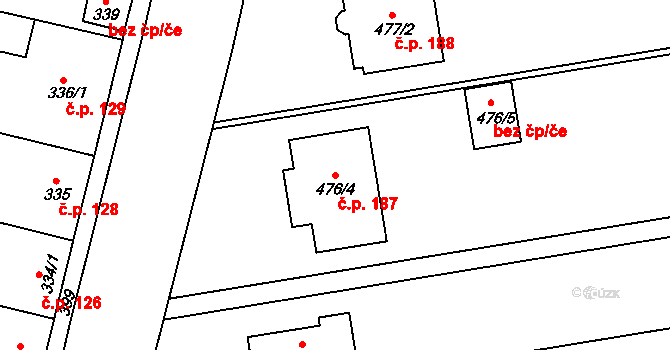 Cvrčovice 187 na parcele st. 476/4 v KÚ Cvrčovice u Pohořelic, Katastrální mapa