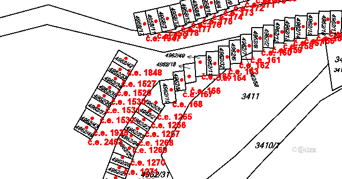 Znojmo 168 na parcele st. 4962/10 v KÚ Znojmo-město, Katastrální mapa