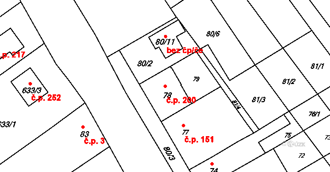 Zbýšov 200 na parcele st. 78 v KÚ Zbýšov, Katastrální mapa