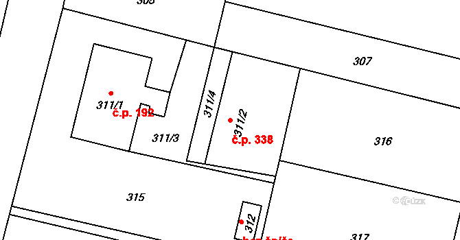 Chotěbuz 338 na parcele st. 311/2 v KÚ Chotěbuz, Katastrální mapa