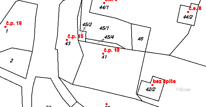 Radešín 19, Petrovice na parcele st. 41 v KÚ Radešín, Katastrální mapa