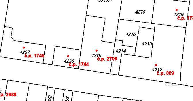 České Budějovice 3 2709, České Budějovice na parcele st. 4216 v KÚ České Budějovice 3, Katastrální mapa