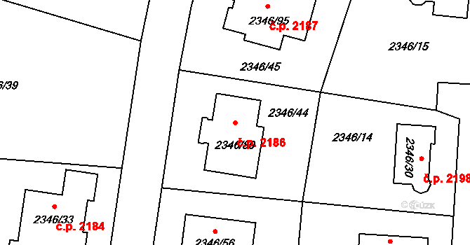Pelhřimov 2186 na parcele st. 2346/89 v KÚ Pelhřimov, Katastrální mapa
