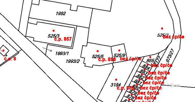 Úšovice 858, Mariánské Lázně na parcele st. 525/5 v KÚ Úšovice, Katastrální mapa