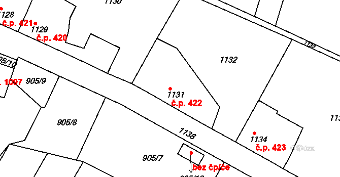 Jemnice 422 na parcele st. 1131 v KÚ Jemnice, Katastrální mapa