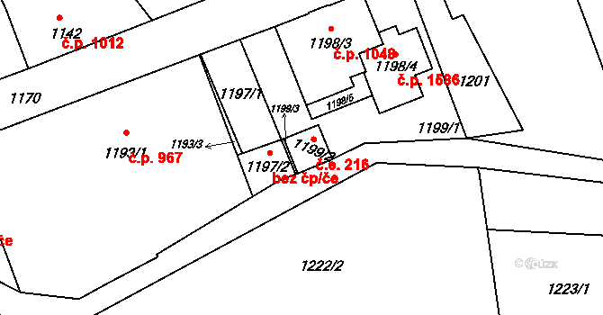 Rumburk 1 216, Rumburk na parcele st. 1199/2 v KÚ Rumburk, Katastrální mapa