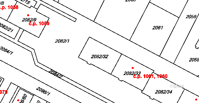 Jemnice 1060 na parcele st. 2082/32 v KÚ Jemnice, Katastrální mapa