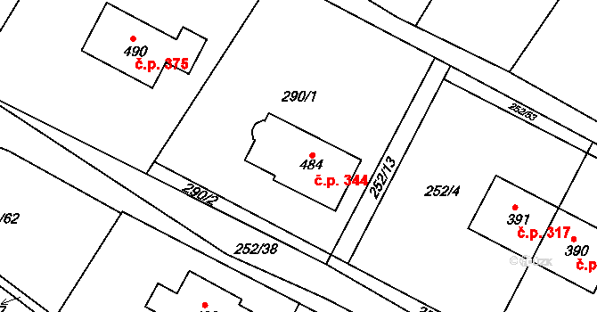 Drnovice 344 na parcele st. 484 v KÚ Drnovice, Katastrální mapa