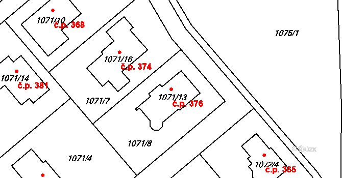 Darkovičky 376, Hlučín na parcele st. 1071/13 v KÚ Darkovičky, Katastrální mapa