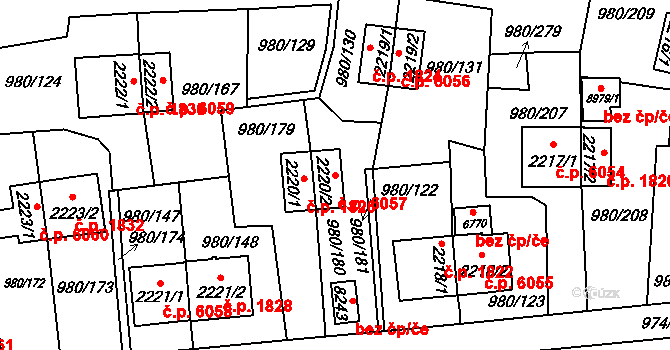 Zlín 6057 na parcele st. 2220/2 v KÚ Zlín, Katastrální mapa